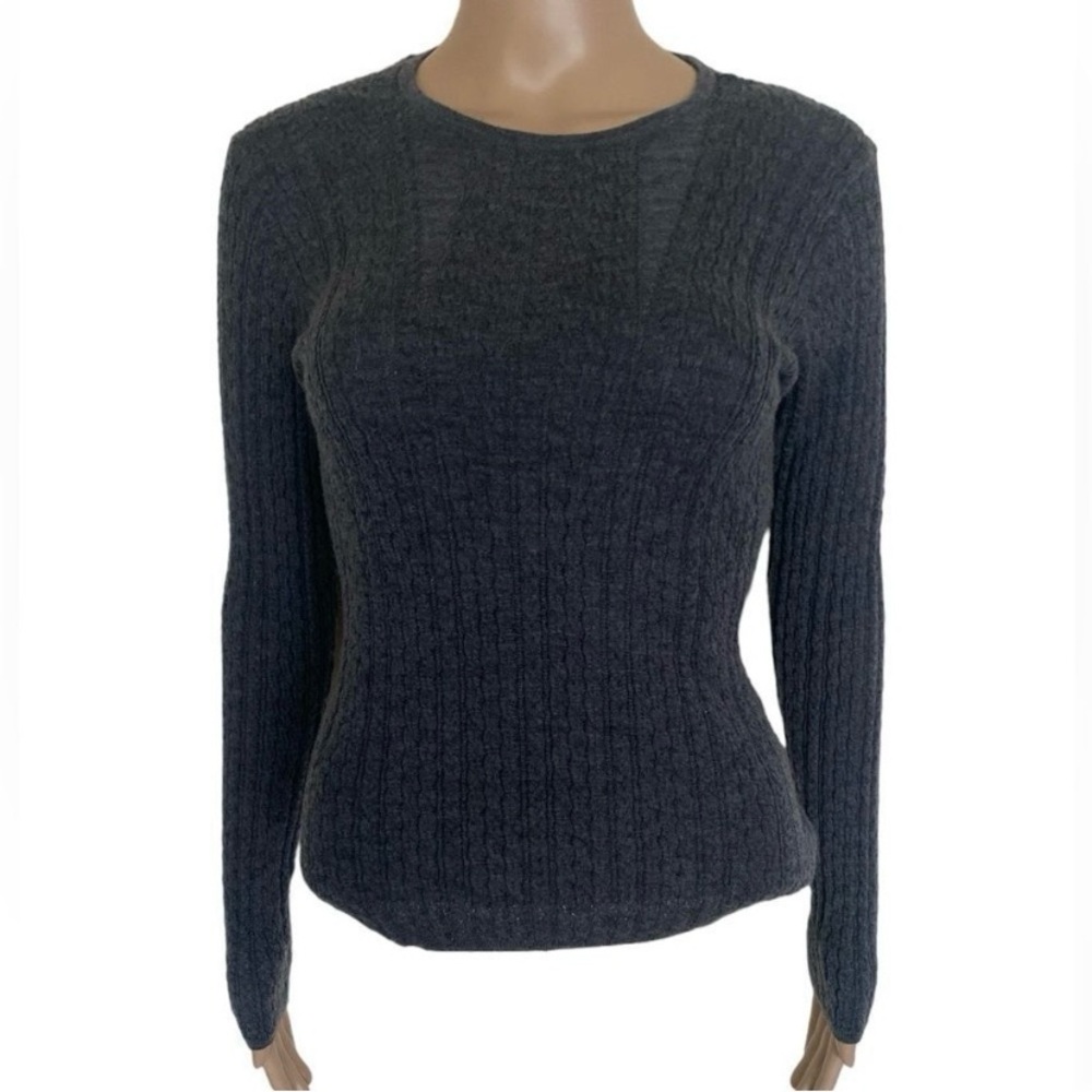 Brook Brothers Women Size M Dark Gray Long Sleeve Crew Neck Cable Knit Sweater